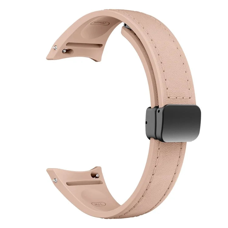 For Samsung Watch FE 40mm / Watch4 Classic Active / Watch 5 / Watch6 Classic Magnetic Buckle Leather+Silicone Strap