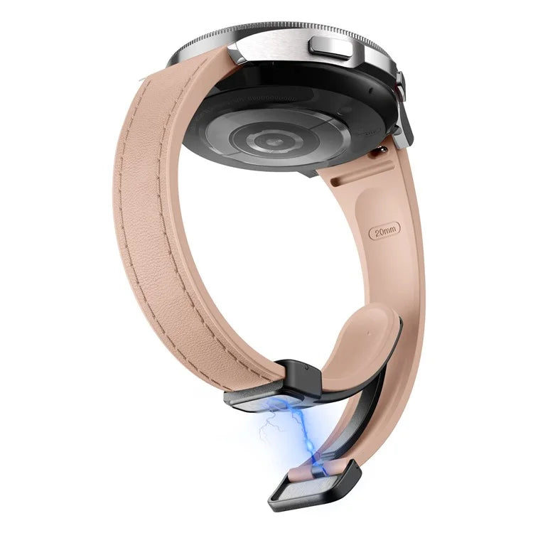For Samsung Watch FE 40mm / Watch4 Classic Active / Watch 5 / Watch6 Classic Magnetic Buckle Leather+Silicone Strap