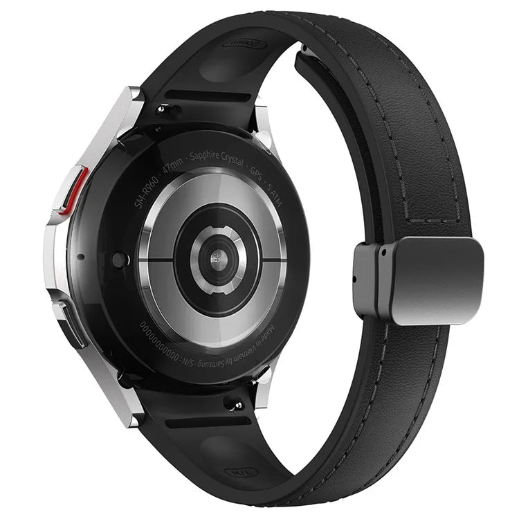 For Samsung Watch FE 40mm / Watch4 Classic Active / Watch 5 / Watch6 Classic Magnetic Buckle Leather+Silicone Strap