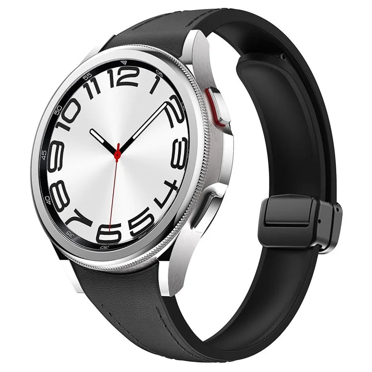 For Samsung Watch FE 40mm / Watch4 Classic Active / Watch 5 / Watch6 Classic Magnetic Buckle Leather+Silicone Strap