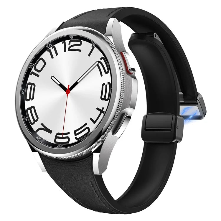 For Samsung Watch FE 40mm / Watch4 Classic Active / Watch 5 / Watch6 Classic Magnetic Buckle Leather+Silicone Strap