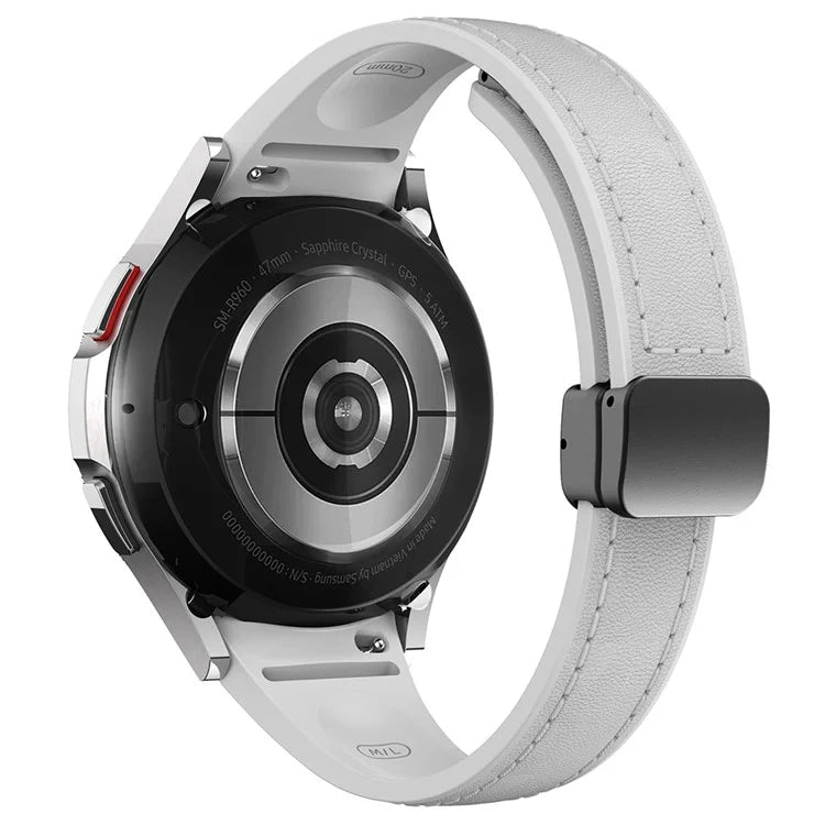 For Samsung Watch FE 40mm / Watch4 Classic Active / Watch 5 / Watch6 Classic Magnetic Buckle Leather+Silicone Strap