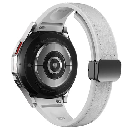 For Samsung Watch FE 40mm / Watch4 Classic Active / Watch 5 / Watch6 Classic Magnetic Buckle Leather+Silicone Strap