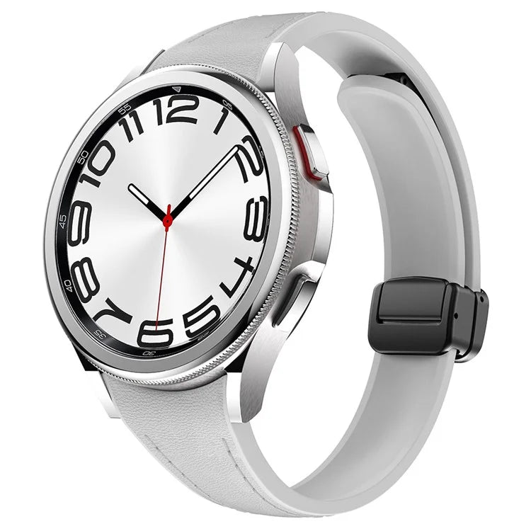 For Samsung Watch FE 40mm / Watch4 Classic Active / Watch 5 / Watch6 Classic Magnetic Buckle Leather+Silicone Strap