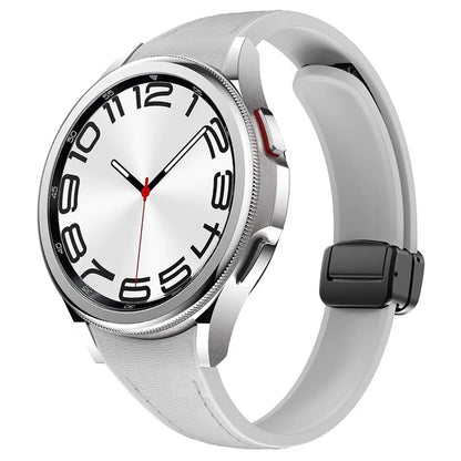 For Samsung Watch FE 40mm / Watch4 Classic Active / Watch 5 / Watch6 Classic Magnetic Buckle Leather+Silicone Strap