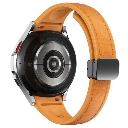 For Samsung Watch FE 40mm / Watch4 Classic Active / Watch 5 / Watch6 Classic Magnetic Buckle Leather+Silicone Strap