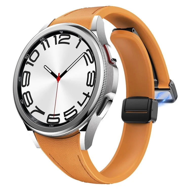 For Samsung Watch FE 40mm / Watch4 Classic Active / Watch 5 / Watch6 Classic Magnetic Buckle Leather+Silicone Strap