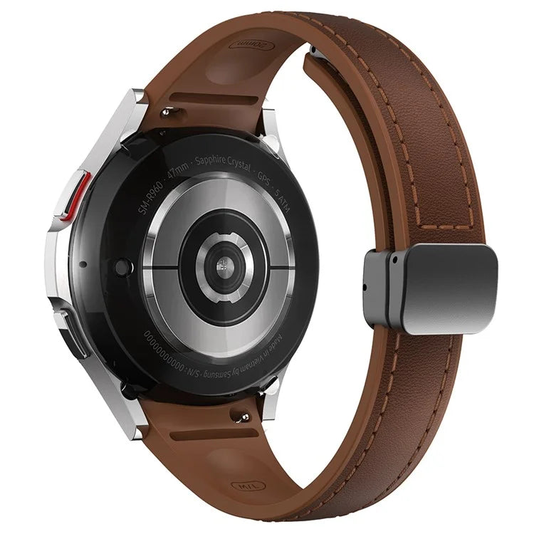 For Samsung Watch FE 40mm / Watch4 Classic Active / Watch 5 / Watch6 Classic Magnetic Buckle Leather+Silicone Strap