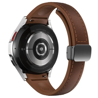 For Samsung Watch FE 40mm / Watch4 Classic Active / Watch 5 / Watch6 Classic Magnetic Buckle Leather+Silicone Strap