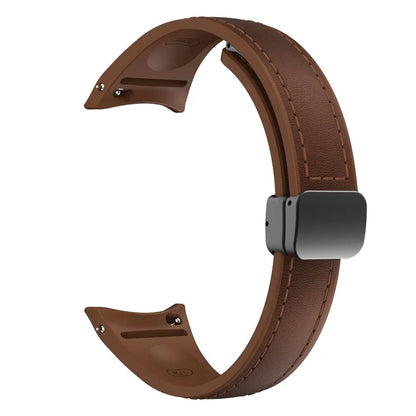 For Samsung Watch FE 40mm / Watch4 Classic Active / Watch 5 / Watch6 Classic Magnetic Buckle Leather+Silicone Strap