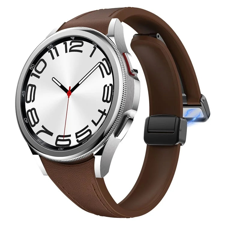 For Samsung Watch FE 40mm / Watch4 Classic Active / Watch 5 / Watch6 Classic Magnetic Buckle Leather+Silicone Strap