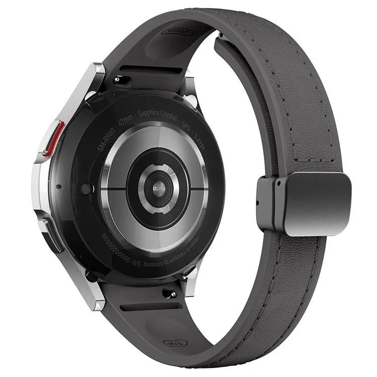 For Samsung Watch FE 40mm / Watch4 Classic Active / Watch 5 / Watch6 Classic Magnetic Buckle Leather+Silicone Strap