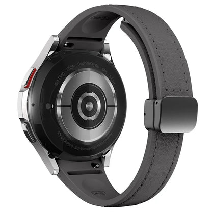 For Samsung Watch FE 40mm / Watch4 Classic Active / Watch 5 / Watch6 Classic Magnetic Buckle Leather+Silicone Strap