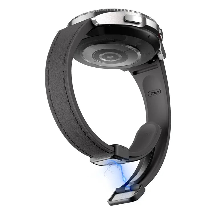 For Samsung Watch FE 40mm / Watch4 Classic Active / Watch 5 / Watch6 Classic Magnetic Buckle Leather+Silicone Strap