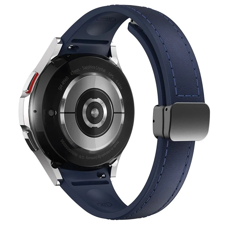For Samsung Watch FE 40mm / Watch4 Classic Active / Watch 5 / Watch6 Classic Magnetic Buckle Leather+Silicone Strap