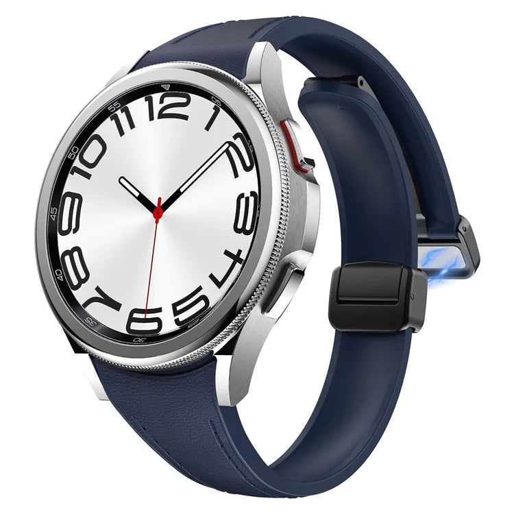 For Samsung Watch FE 40mm / Watch4 Classic Active / Watch 5 / Watch6 Classic Magnetic Buckle Leather+Silicone Strap