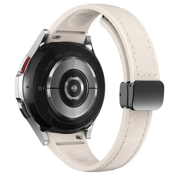 For Samsung Watch FE 40mm / Watch4 Classic Active / Watch 5 / Watch6 Classic Magnetic Buckle Leather+Silicone Strap