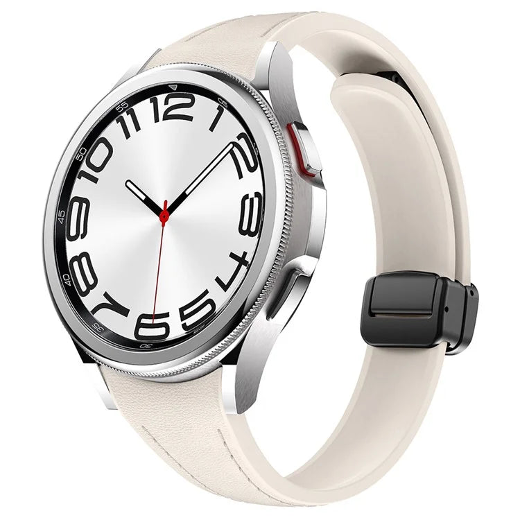 For Samsung Watch FE 40mm / Watch4 Classic Active / Watch 5 / Watch6 Classic Magnetic Buckle Leather+Silicone Strap