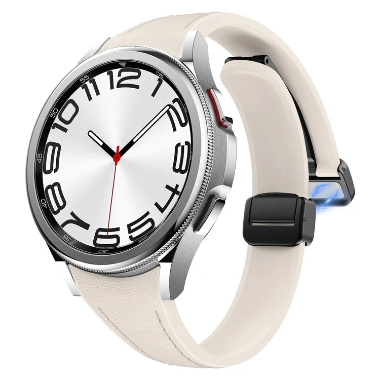 For Samsung Watch FE 40mm / Watch4 Classic Active / Watch 5 / Watch6 Classic Magnetic Buckle Leather+Silicone Strap