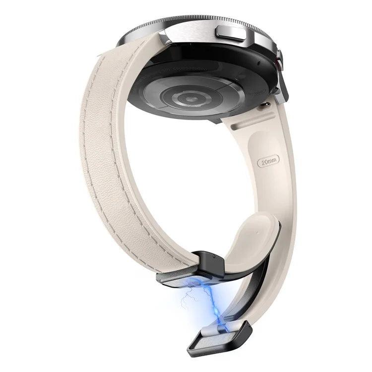 For Samsung Watch FE 40mm / Watch4 Classic Active / Watch 5 / Watch6 Classic Magnetic Buckle Leather+Silicone Strap