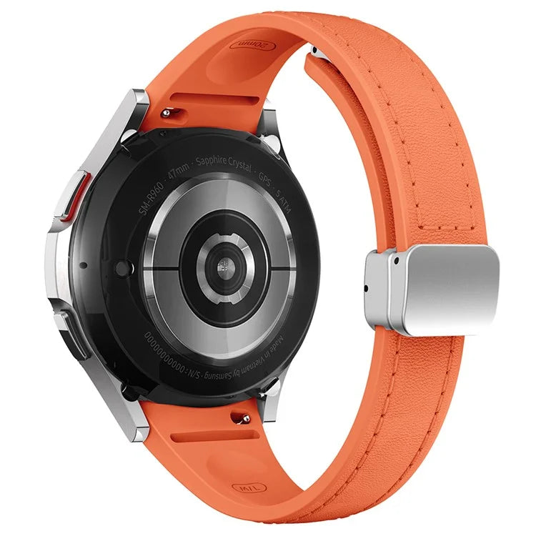 For Samsung Watch FE 40mm / Watch4 Classic Active / Watch 5 / Watch6 Classic Magnetic Buckle Leather+Silicone Strap