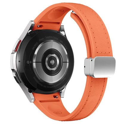 For Samsung Watch FE 40mm / Watch4 Classic Active / Watch 5 / Watch6 Classic Magnetic Buckle Leather+Silicone Strap