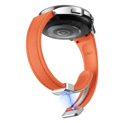 For Samsung Watch FE 40mm / Watch4 Classic Active / Watch 5 / Watch6 Classic Magnetic Buckle Leather+Silicone Strap