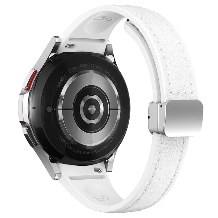 For Samsung Watch FE 40mm / Watch4 Classic Active / Watch 5 / Watch6 Classic Magnetic Buckle Leather+Silicone Strap