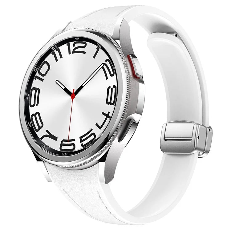 For Samsung Watch FE 40mm / Watch4 Classic Active / Watch 5 / Watch6 Classic Magnetic Buckle Leather+Silicone Strap
