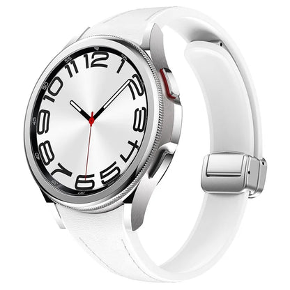 For Samsung Watch FE 40mm / Watch4 Classic Active / Watch 5 / Watch6 Classic Magnetic Buckle Leather+Silicone Strap