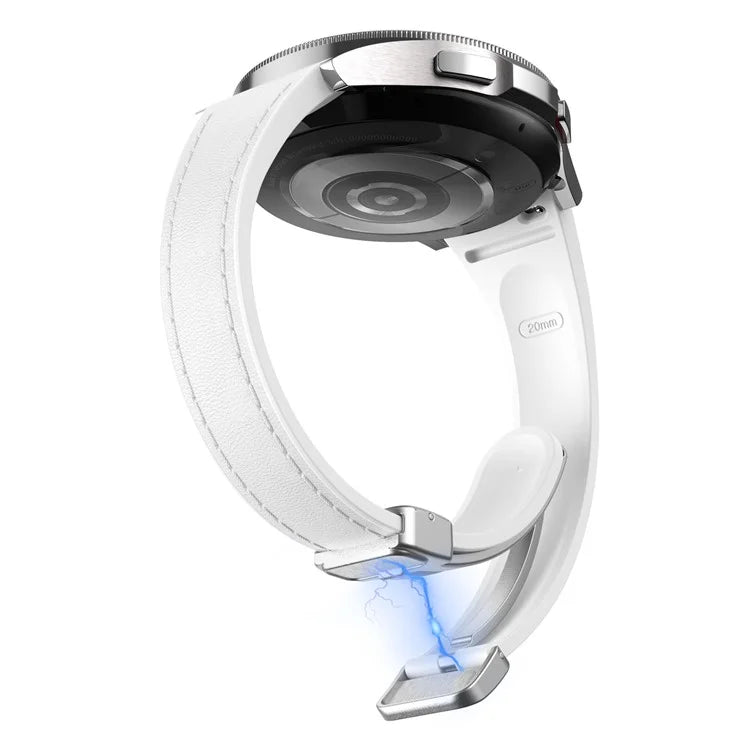 For Samsung Watch FE 40mm / Watch4 Classic Active / Watch 5 / Watch6 Classic Magnetic Buckle Leather+Silicone Strap
