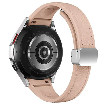 For Samsung Watch FE 40mm / Watch4 Classic Active / Watch 5 / Watch6 Classic Magnetic Buckle Leather+Silicone Strap