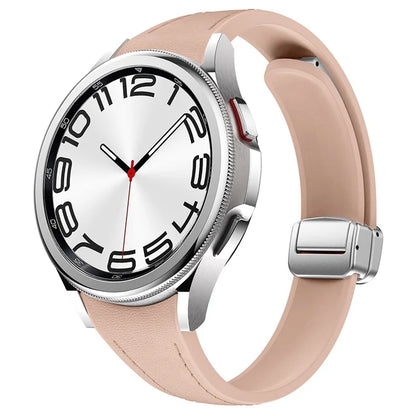 For Samsung Watch FE 40mm / Watch4 Classic Active / Watch 5 / Watch6 Classic Magnetic Buckle Leather+Silicone Strap