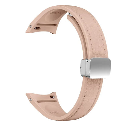 For Samsung Watch FE 40mm / Watch4 Classic Active / Watch 5 / Watch6 Classic Magnetic Buckle Leather+Silicone Strap