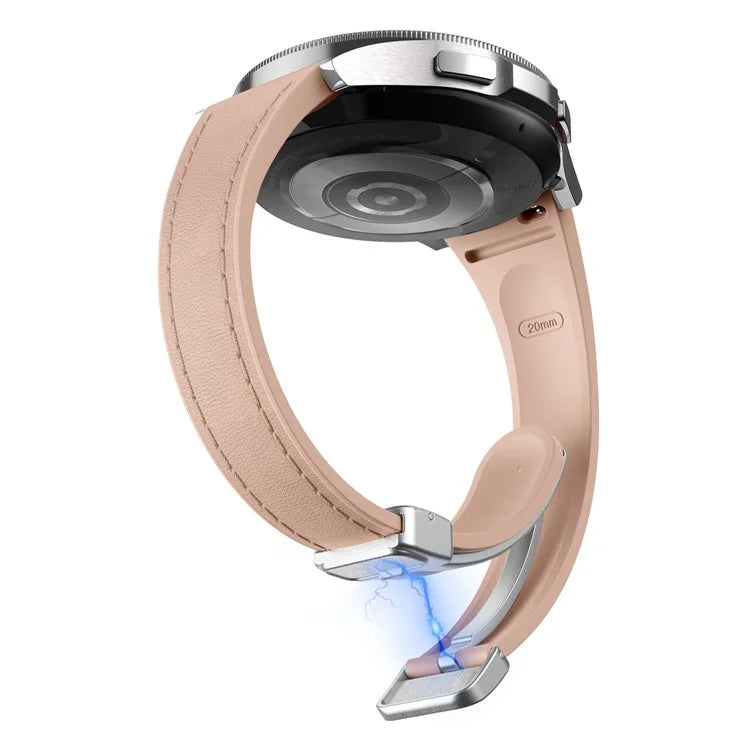 For Samsung Watch FE 40mm / Watch4 Classic Active / Watch 5 / Watch6 Classic Magnetic Buckle Leather+Silicone Strap