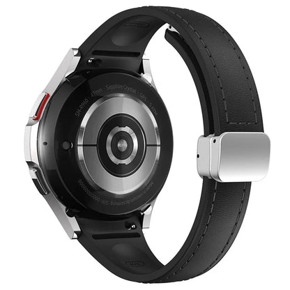 For Samsung Watch FE 40mm / Watch4 Classic Active / Watch 5 / Watch6 Classic Magnetic Buckle Leather+Silicone Strap