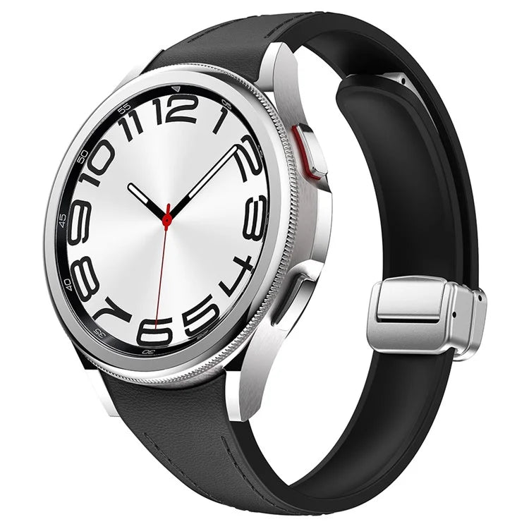 For Samsung Watch FE 40mm / Watch4 Classic Active / Watch 5 / Watch6 Classic Magnetic Buckle Leather+Silicone Strap