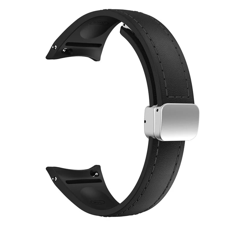 For Samsung Watch FE 40mm / Watch4 Classic Active / Watch 5 / Watch6 Classic Magnetic Buckle Leather+Silicone Strap