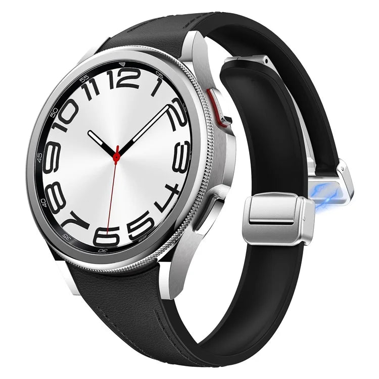 For Samsung Watch FE 40mm / Watch4 Classic Active / Watch 5 / Watch6 Classic Magnetic Buckle Leather+Silicone Strap