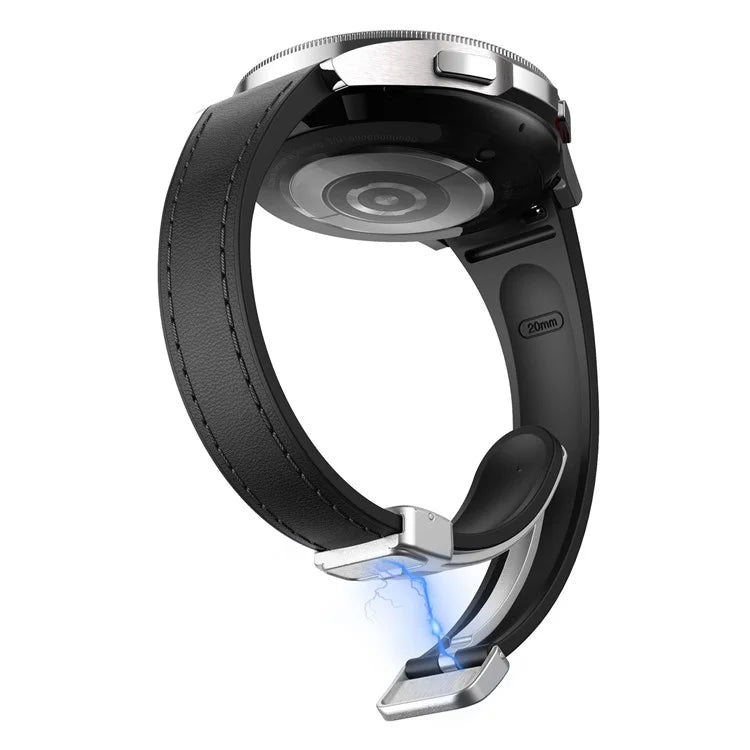 For Samsung Watch FE 40mm / Watch4 Classic Active / Watch 5 / Watch6 Classic Magnetic Buckle Leather+Silicone Strap