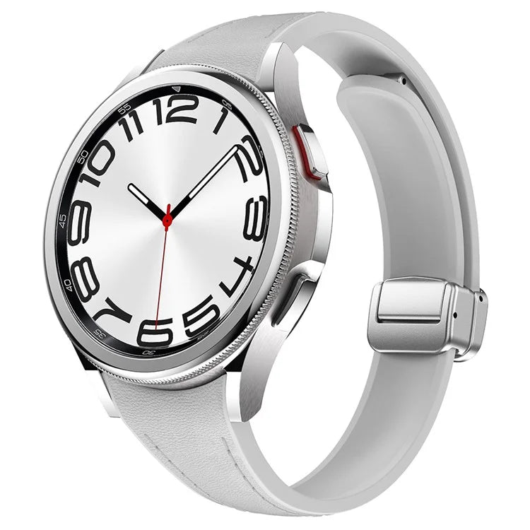 For Samsung Watch FE 40mm / Watch4 Classic Active / Watch 5 / Watch6 Classic Magnetic Buckle Leather+Silicone Strap