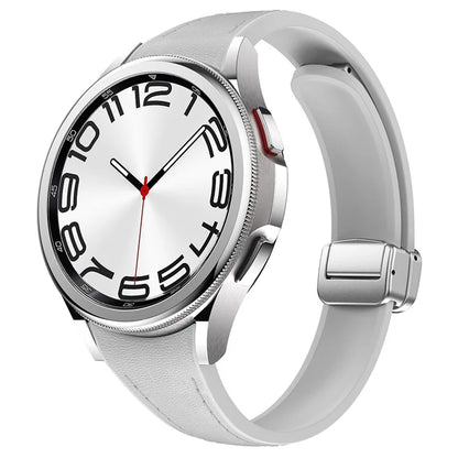 For Samsung Watch FE 40mm / Watch4 Classic Active / Watch 5 / Watch6 Classic Magnetic Buckle Leather+Silicone Strap