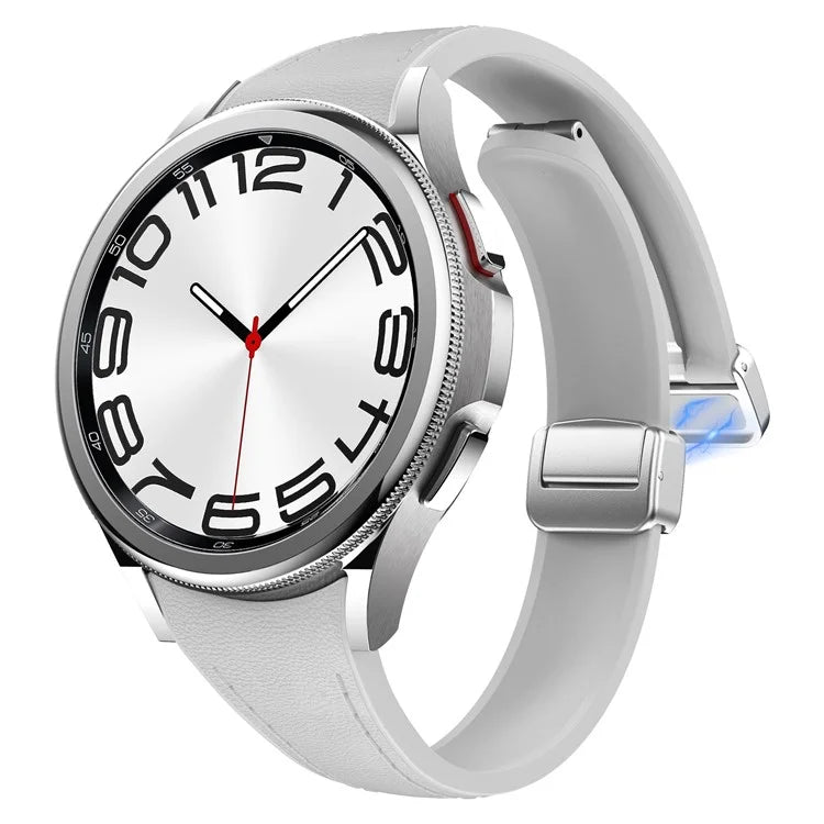For Samsung Watch FE 40mm / Watch4 Classic Active / Watch 5 / Watch6 Classic Magnetic Buckle Leather+Silicone Strap