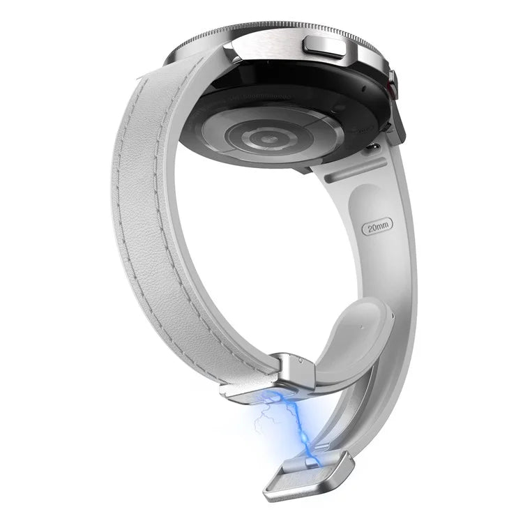 For Samsung Watch FE 40mm / Watch4 Classic Active / Watch 5 / Watch6 Classic Magnetic Buckle Leather+Silicone Strap