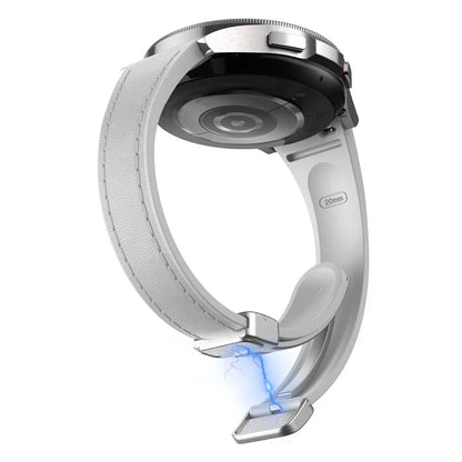 For Samsung Watch FE 40mm / Watch4 Classic Active / Watch 5 / Watch6 Classic Magnetic Buckle Leather+Silicone Strap
