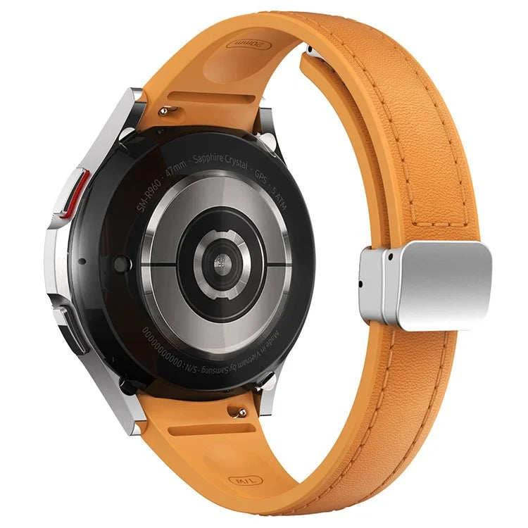 For Samsung Watch FE 40mm / Watch4 Classic Active / Watch 5 / Watch6 Classic Magnetic Buckle Leather+Silicone Strap