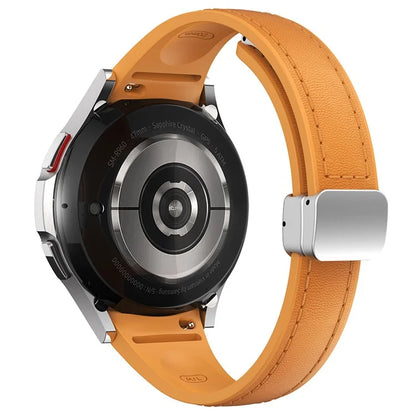 For Samsung Watch FE 40mm / Watch4 Classic Active / Watch 5 / Watch6 Classic Magnetic Buckle Leather+Silicone Strap