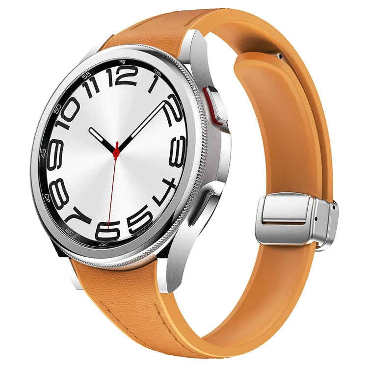 For Samsung Watch FE 40mm / Watch4 Classic Active / Watch 5 / Watch6 Classic Magnetic Buckle Leather+Silicone Strap