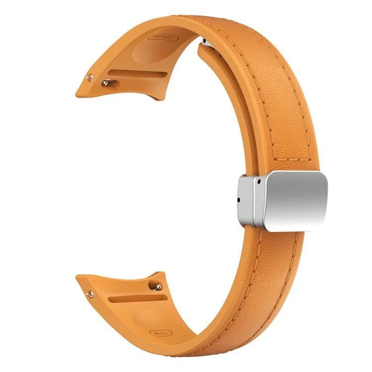 For Samsung Watch FE 40mm / Watch4 Classic Active / Watch 5 / Watch6 Classic Magnetic Buckle Leather+Silicone Strap