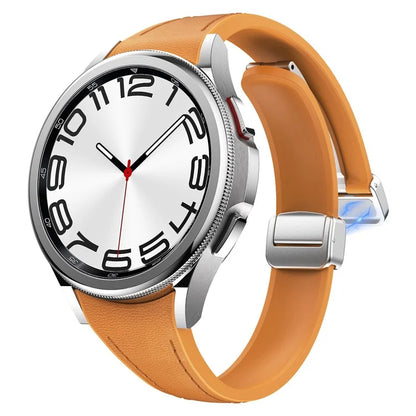 For Samsung Watch FE 40mm / Watch4 Classic Active / Watch 5 / Watch6 Classic Magnetic Buckle Leather+Silicone Strap